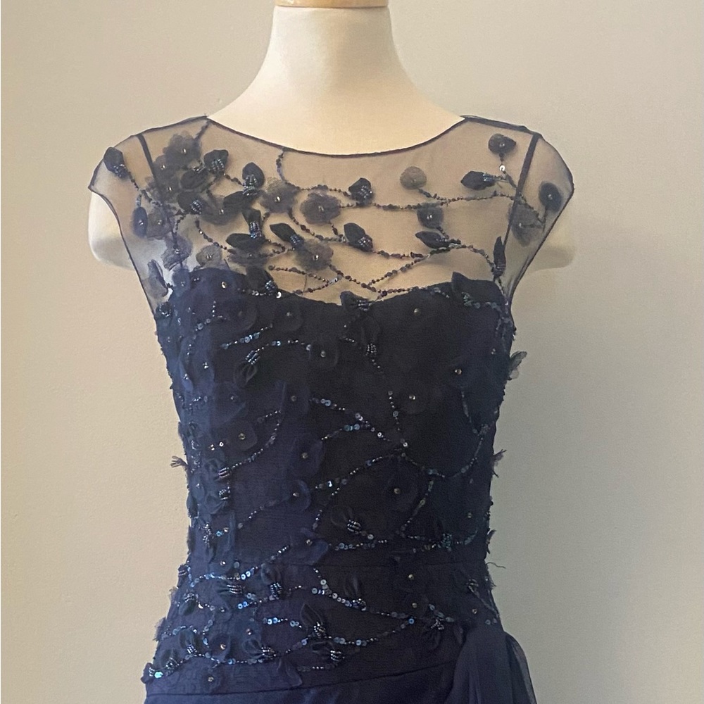 Teri Jon By Rickie Freeman Overlay Gown with Embroidered Florals and Sequins